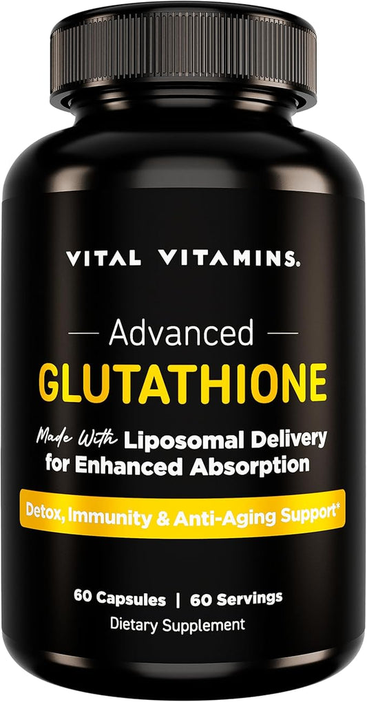 Vital Vitamins Glutathione Supplement - 500mg L-Glutathione per Serving - Made with Liposomal Delivery for Max Absorption - Detox, Immunity, Anti-Aging Support - Non-GMO - 60-Day Supply, 60 Capsules