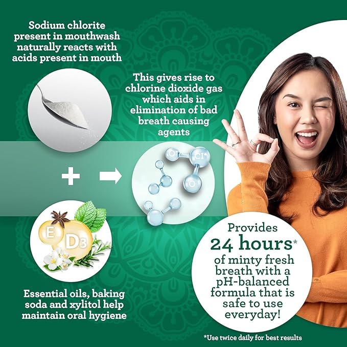 GuruNanda Dual Barrel Breath Harmonizer Mouthwash - Freshens Breath - Alcohol & Fluoride Free with Sodium Chlorite & Essential Oils - Wild Mint Flavor, 3 Pack