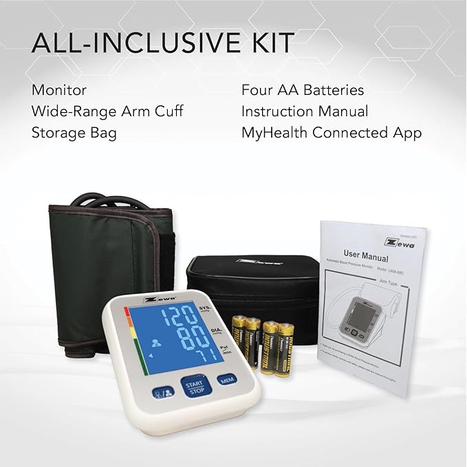 Zewa Premium Automatic Blood Pressure Monitor with Bluetooth and Extra-Large Display for Android & iOS
