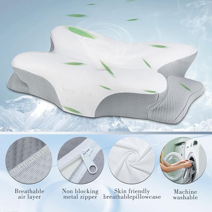 CCidea Ergonomic Contour Memory Foam Pillow for Side Sleepers, Breathable Cervical Support Pillow with Removable Cover