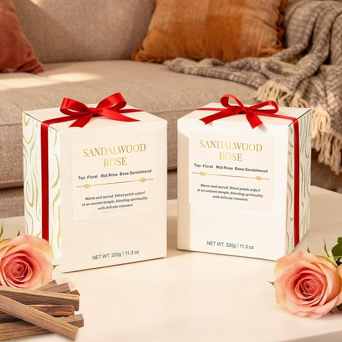 2 Pack Candles for Home Scented,Wood Wick Sandalwood Rose Scented Candle,22.6 oz 150 Hour Long Burning Lasting, Natural Soy Wax Candles Gifts Set,for Christmas Day