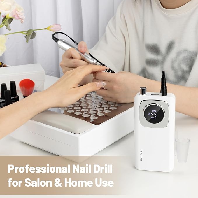 Rechargeable Electric Nail File Professional: Madenia 45000RPM Portable Efile Nail Drill Kit, Cordless E File Nail Drill Machine for Acrylic Gel Nails Salon Home Manicure Use, White