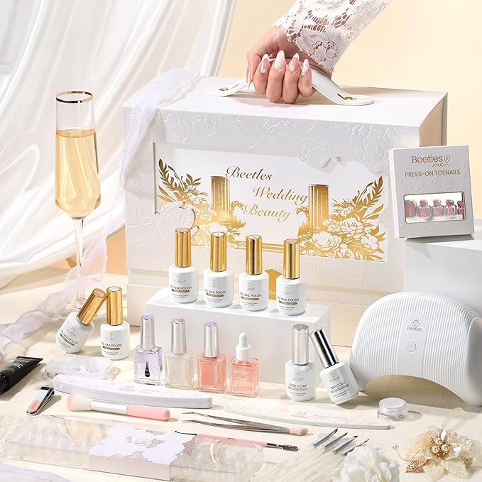 Beetles Wedding Gel Polish Kit – Wedding Beauty 6 Colors Gel Polish, Hema Free 15ml UV LED Soak Off Manicure with Base Coat Top Coat All in an Elegant Gift Box Nail Set for Bride