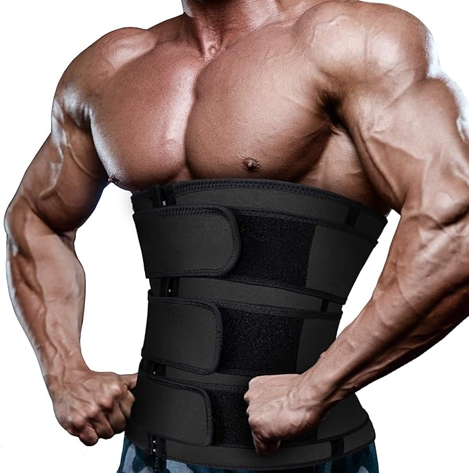 Hidyliu Mens Workout Waist Trainer Neoprene Corset Sauna Sweat Trimmer Cincher Slimming Belly with Belts