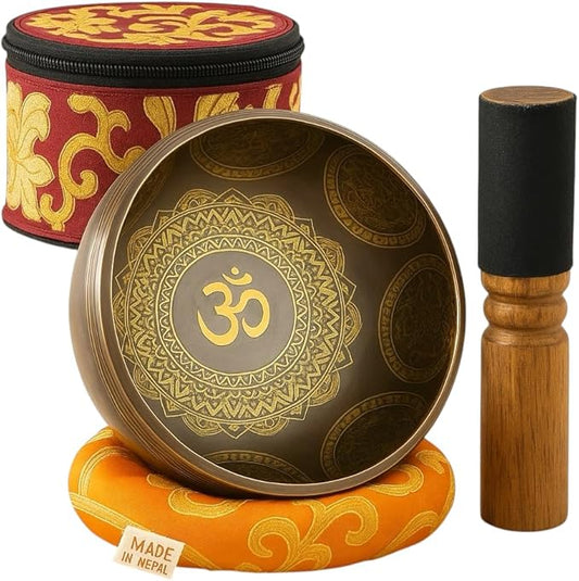 Wonders Ladies Tibetan Singing Bowl Set – Handcrafted in Nepal – Meditation Sound Bowl for Healing, Stress Relief, Chakra Balancing – Ideal Gift for Yoga Lovers, Women & Men (Buddha (OM))