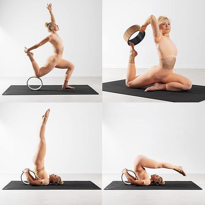 Navaris Cork Yoga Wheel - Prop for Stretching, Flexibility, Back Bends - Helps Deepen Poses and Stretch Back, Shoulders, Chest - 13" (33cm) Diameter