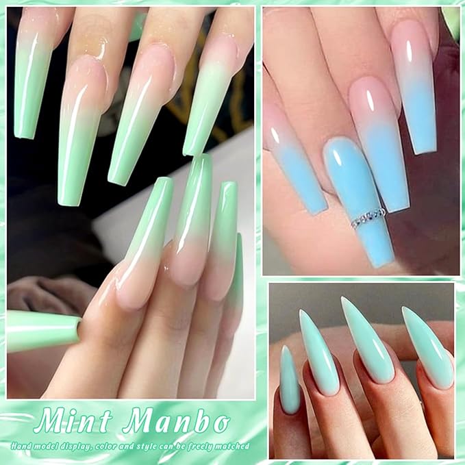 MTSSII Jelly Green Blue Gel Nail Polish Set, 8 Transparent Sage Green Baby Blue Gel Polish Matcha Avocado Soak Off Nail Art Design Home Manicure Kit Gifts