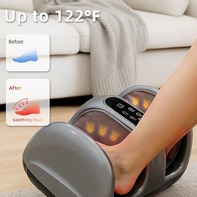 Shiatsu Foot Massager with Heat and Remote Control for Pain Relief, Foot and Calf Massager Improved Circulation Foot Massaging Machine for Home Office Use - Gifts for Men and Women (Grey)