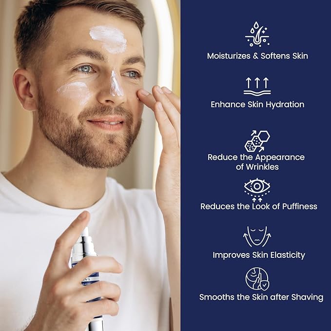 6-in-1 Mens Face Moisturizer: Face Cream for Men - Reduce the Look of Eye Bags, Dark Circles, and Puffiness - Skin Care for Men - 1.7 fl oz - Made in Korea