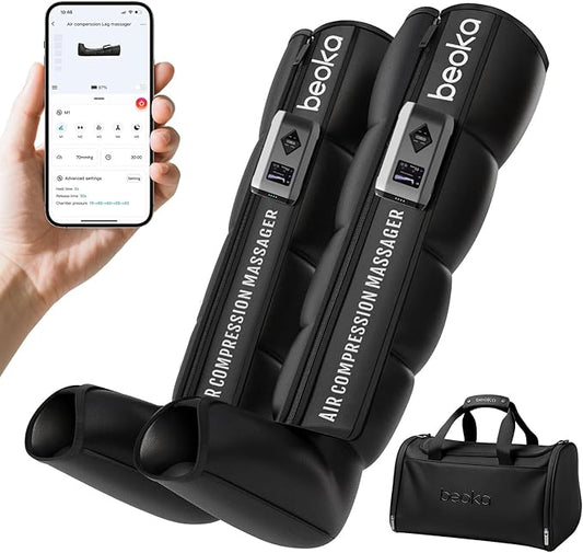 beoka Leg Massager for Circulation and Pain Relief, Cordless Air Compression Boots with 5 Modes 15 Intensities for Athletes Runners and Travelers, Leg Recovery System for Gift-L