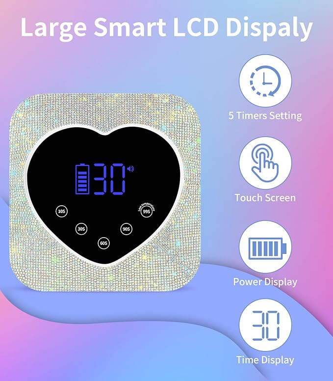 Cordless UV Nail Lamp for Gel Nails 72W, Rechargeable Diamond LED Nail Dryer with 5 Timer Setting, Touch Control & Auto Sensor, Fast Nail Light Curing Lamp for Salon & Home