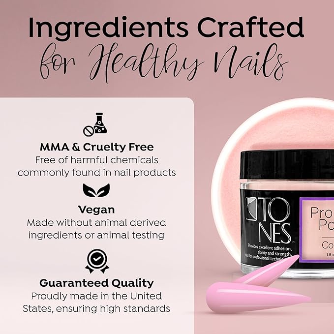 Tones Pro Polymer Acrylic Nail Powder, Cover Pink (Soft Nude Pink), (3.5 Fl Oz) - Long-Lasting & Non-Yellowing Polymer Acrylic Nail Powder for Salon & Home Quality Nail Carving Extensions & 3D Art