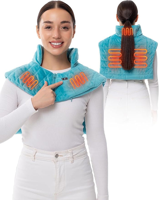 HENNCHEE Heating Pad for Neck and Shoulders and Back Pain Relief, Battery Wireless Heated Wrap Weighted Neck Warmer Blue