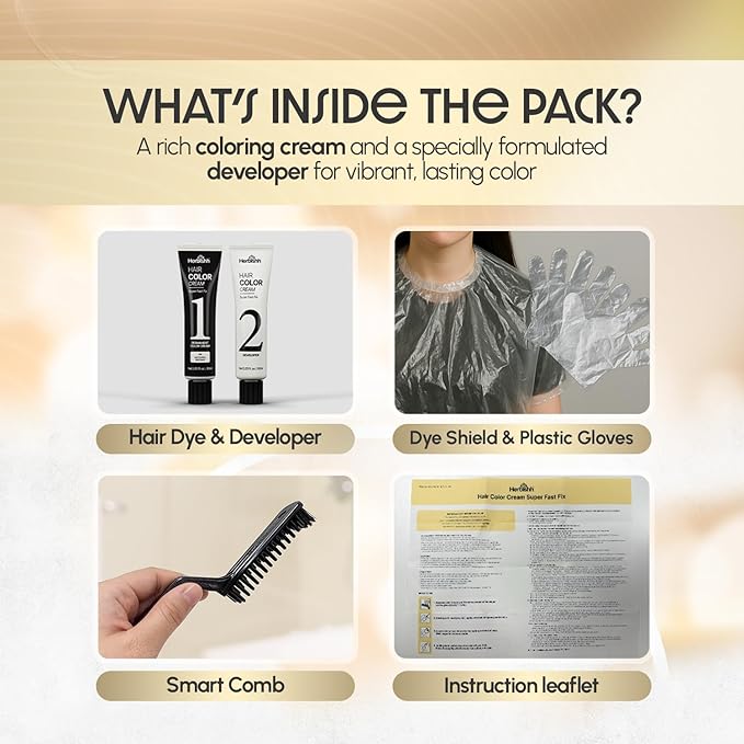 Herbishh Rapid Infusion Hair Color Cream – 3N Dark Brown Hair Dye Permanent One Minute with Comb Applicator, Hair Color for Gray Hair Coverage, Ammonia-Free, Patented Korean Technology, 2.03 fl. Oz