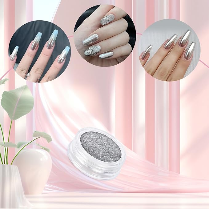 Artdone 8 Jars Chrome Nail Powder Magic White Pearl Kit Mirror Effect Silver Metallic Holographic Dip Nail Powder Decoration Iridescent Aurora Mermaid Pigment