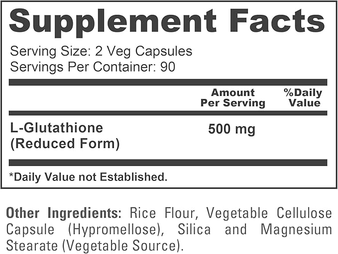 NusaPure Reduced Glutathione 500mg 180 Veggie Capsules (Vegan,Non-GMO) L-Glutathione