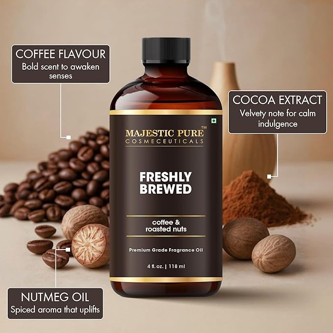 MAJESTIC PURE | Coffee & Roasted Nuts Premium & Free from Mineral Oil | Coffee Flavour, Cocoa Extract, Nutmeg Oil Used in Diffusers, DIY, Self Care | 4 fl oz