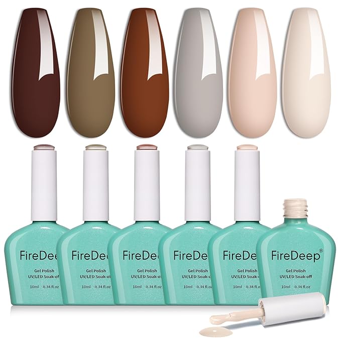 10ml Hema Free Fall Gel Nail Polish Set 6 Colors Beige Brown Taupe Gel Polish Kit Soak Off Nail Art Salon Home DIY Gift for Women