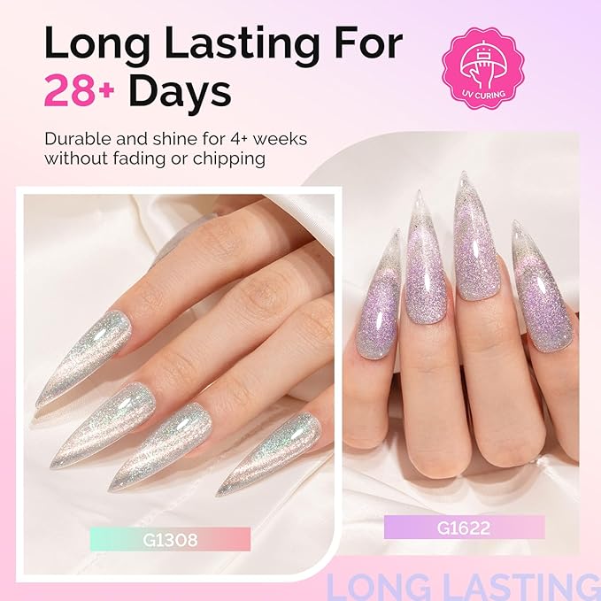 MelodySusie Glitter Cat Eye Gel Nail Polish Set 6 PCS, 15ml 0.5 Fl Oz Holographic Magnetic Nail Polish with Magnet, UV Nail Polish for Nail Art Manicure Salon DIY at Home