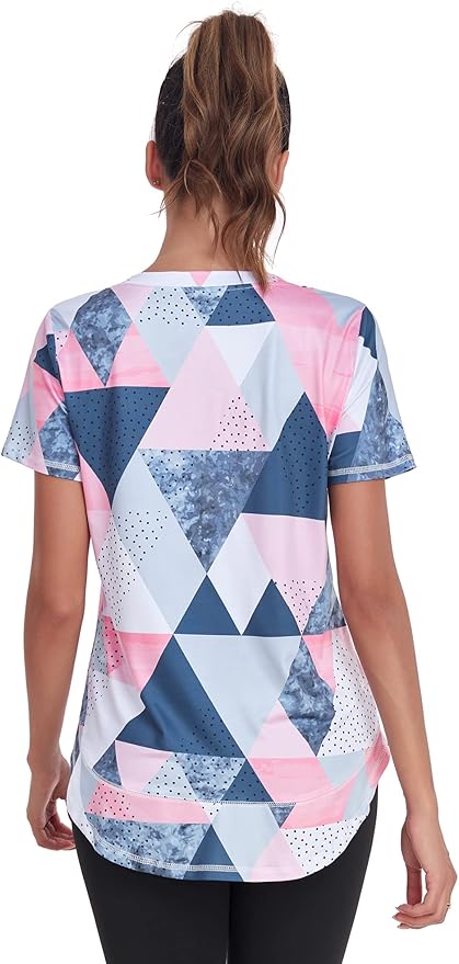 Women's Short Sleeve Workout Shirts Crewneck Sports Yoga Running Dry Fit Tops Side Split Tee