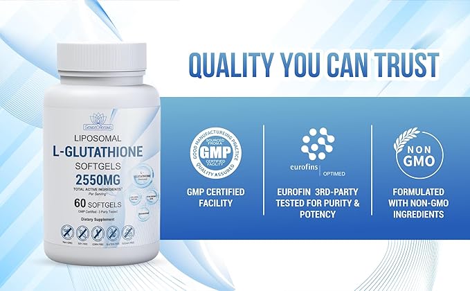 Liposomal L-Glutathione Softgels – High-Potency Antioxidant Supplement with Collagen, Resveratrol & Hyaluronic Acid – Supports Skin Health & Overall Wellness – 2250mg Active Ingredients 60 Softgels