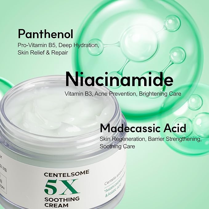 Centelsome 5X Soothing Cream 1.69 fl oz/50ml | Face Moisturizer for Skin Regeneration, Hydration, Blemish Spot Treatment, Korean Skincare, Centella Asiatica, Niacinamide, Exosomes, Panthenol