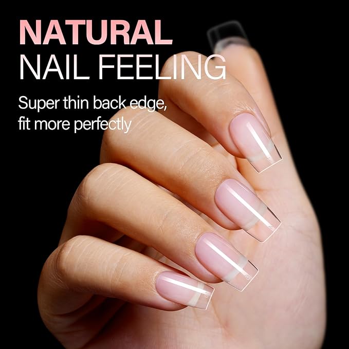 AILLSA Medium Square Fake Nail Tips 240Pcs Square Press on Nails Pre-Shaped Gelly Nail Tips, Half Matte Full Cover Clear Acrylic Gel Kit for Nail Extension Salon DIY at Home 8 Sizes False Tips