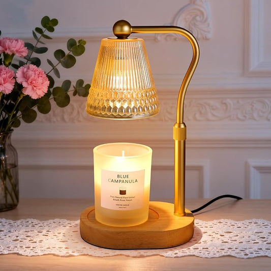 Candle Warmer Lamp Adjustable Height & Dimmable, Electric Candle Warmers for Jar Candles, Home Decor Lamp with Timer, Perfect Gifts for Women Men, Safe Night Light for Bedroom Office (Amber-wood)