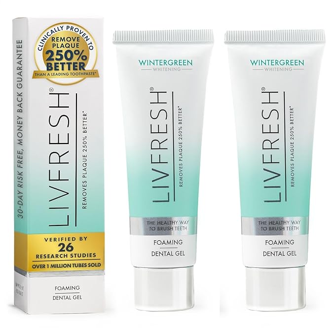 LIVFRESH Toothpaste Gel, Clinically Proven to Remove Plaque 250% Better, Improves Gum Health 190% Better, Prevents & Reduces Tartar, Freshens Breath, SLS Free Dental Gel, Wintergreen, 2 Pack