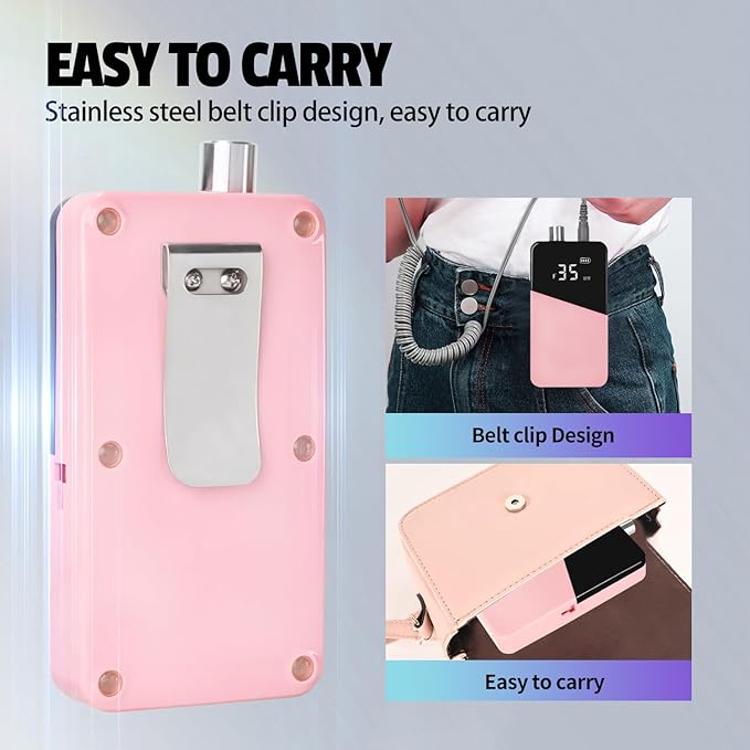 Electric Nail Drill Machine 35000RPM Professional Portable Nail File Cordless Rechargeable Nail Efile for Acrylic Gel Nails Manicure Pedicure Polishing Shape Tools for Salon (Pink)