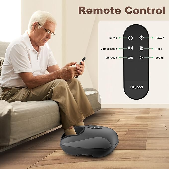 Foot Massager with Heat,Compression,Vibration, Shiatsu Feet Massager for Plantar Fasciitis,Neuropathy, Heated Foot Massage Warmer, Size 13, Gifts, Remote Control
