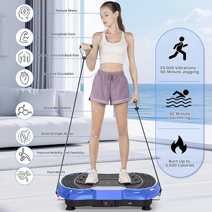 Vibration Plate Exercise Machine for Weight Loss – 100-Speed Platform with Bluetooth Speaker, Remote & Bands, 450 lbs Capacity – Quiet Full Body Workout for Lymphatic Drainage at Home