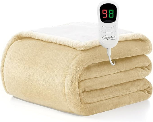 Homemate Electric Heated Blanket Full Size - 72"x84" Heating Blanket Full Size 1/2/4/6/8 Hours Auto-Off 10 Heat Level Over-Heat Protection Flannel Sherpa ETL Certification