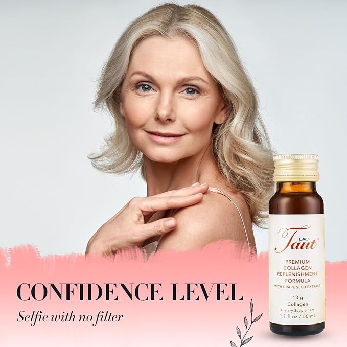 TAUT Liquid Collagen for Women – 13,000mg Marine Collagen Drink with Hyaluronic Acid, Grape Seed & Elastin – Visible Skin, Hair & Joint Support – 1 Box (8 Bottles Each)