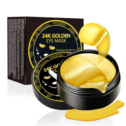 Under Eye Patches, 24K Gold Eye Mask, 60PCS Under Eye Mask, Collagen Gel Pads Patch Treatments for Lighten Wrinkles Puffy Eyes Dark Circles Anti-Aging Moisturizing, Fine Lines Eye Bags Women Men