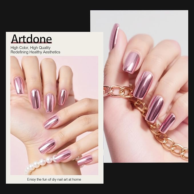 Artdone Chrome Nail Powder, Rose Gold Pink Iridescent Aurora Powder Metallic Mirror Effect Pigment Pearlescent Mermaid Pigment Pearl Glitter Dust Kit, Nail Art Decoration, Resin Craft