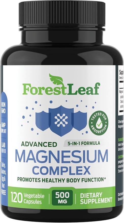 ForestLeaf Magnesium Complex 500mg - 500mg Capsules - Supplement 500 mg - for Sleep, Constipation - Supplement for Women (120 Ct)