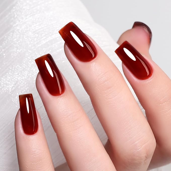 10ml Hema Free Gel Nail Polish Set, 6 Colors Transparent Jelly Gel Polish Kit Sheer Jelly Dark Red Deep Green Brown Blue Purple Color Manicure Gift for Art DIY and Salon