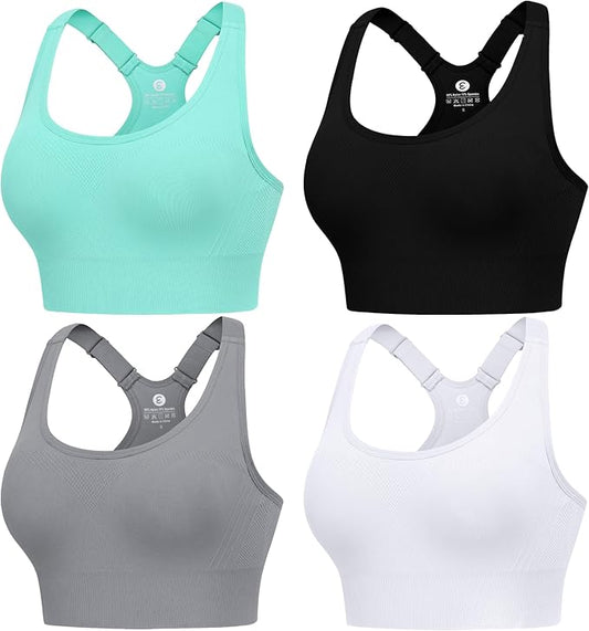 Evercute Adjustable Sports Bras for Women 3/4 Pack Racerback High Support Bras Padded Workout Bras Seamless Yoga Athletic Bra