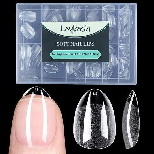 Short Round Oval Nail Tips, 216pcs Acrylic Soft Fake Nails Gel Nail Tips, Full Cover Pre-Shaped Matte Clear Press on Nails for Extension, Diy at Home Manicure 12 Sizes