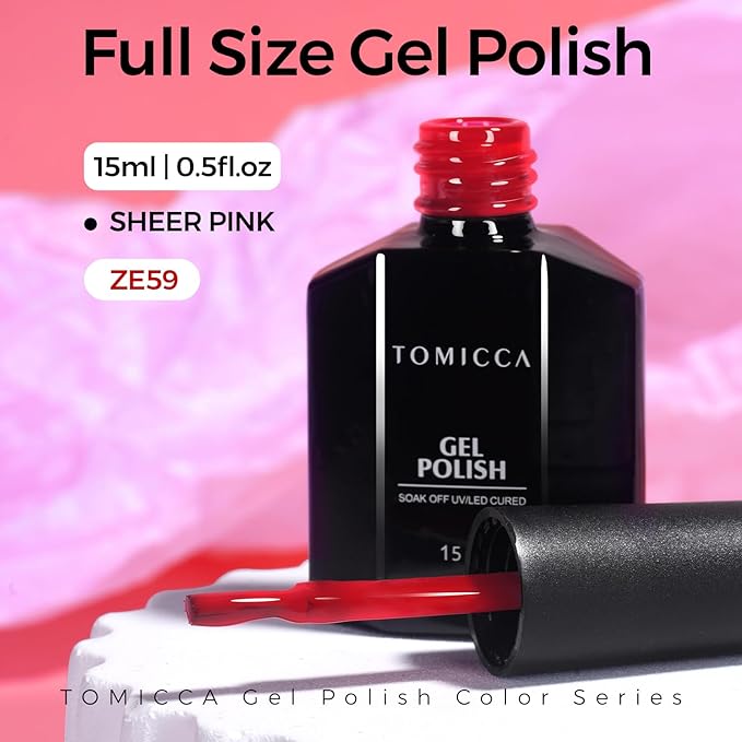 TOMICCA Ruby Red Gel Polish 1Pcs Red Gel Nail Polish Pure Color Long Lasting Soak Off UV LED Cure Needed Nail Art Manicure Salon DIY at Home Present for Women
