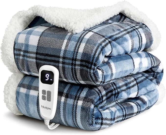 Heated Blanket Electric Throw-50''x60''Ultra Soft Cozy Plaid Flannel Fast Heating Electric Blanket with 10 Heat Levels & 10 Hours Auto Off, ETL Certified, Keep Warm in Couch Bed Office(Blue)
