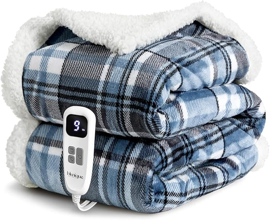 Heated Blanket Electric Throw-50''x60''Ultra Soft Cozy Plaid Flannel Fast Heating Electric Blanket with 10 Heat Levels & 10 Hours Auto Off, ETL Certified, Keep Warm in Couch Bed Office(Blue)