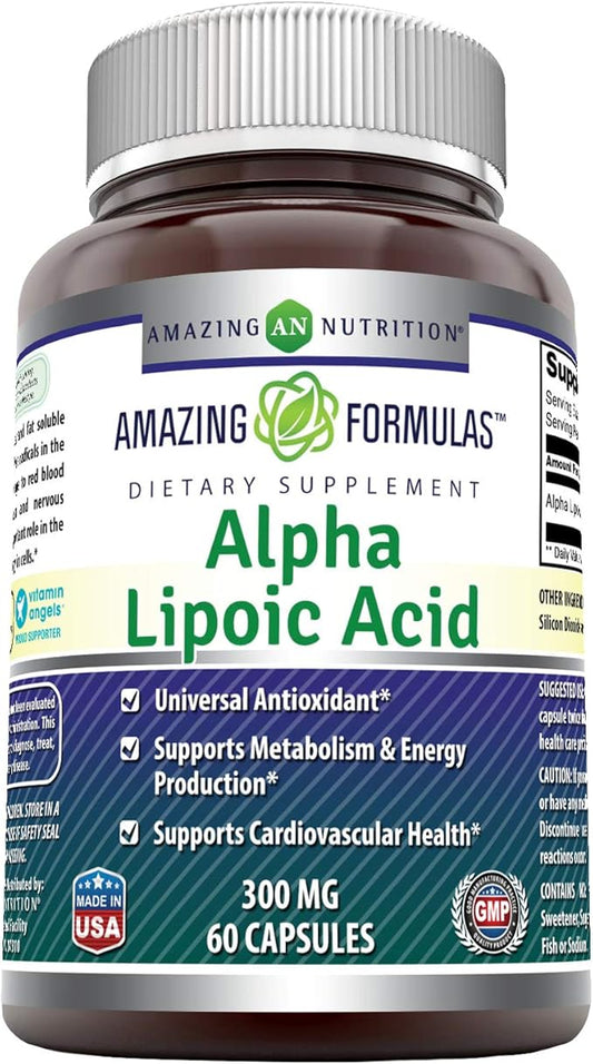 Amazing Formulas Alpha Lipoic Acid 300 mg Capsules Supplement | Non-GMO | Gluten Free | Made in USA (60 Count)