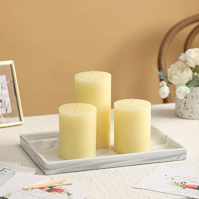 3x4 Inch Ivory Pillar Candles Set of 3 - Decorative Unscented Pillar Candles, Long Burning Dripless Candles for Table Decor, Smokeless Large Pillar Candle for Wedding, Dinner, Rustic Home Decor