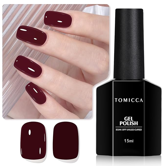 TOMICCA Cherry Red Gel Nail Polish, 15ml Dark Red Gel Polish Soak Off UV LED Cure Needed Color Long Lasting High Saturation and Glossy Nail Art Manicure Salon DIY Design