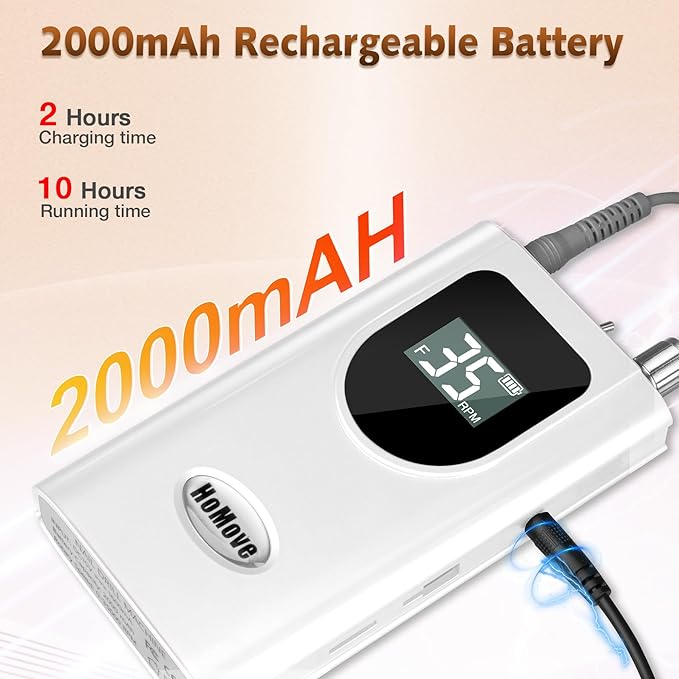 Professional Nail Drill Machine, HoMove 35000RPM Portable Nail Drills, Rechargeable Efile Nails Drill, Low Heat Electric Nail File for Acrylic Gel Nails（Pearl White）