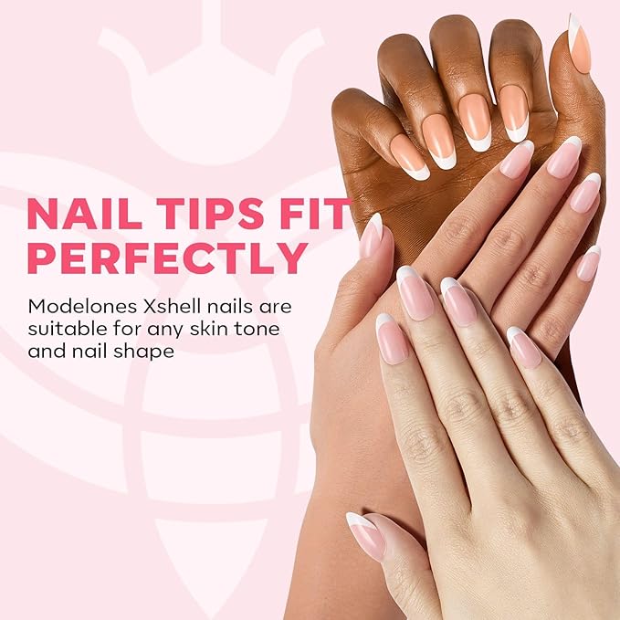 modelones Press on Nails, 150 Pcs French Tip Press on Nails, NailBoxie Brown Short Almond Nail Tips, Soft Gel Nail Tips, Ideal for Wedding, Party, Daily DIY Nail, 15 Sizes (S)