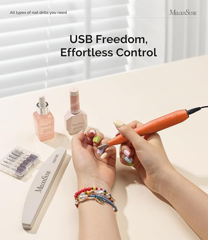 MelodySusie Pen-Shaped Portable USB Nail Drill, PC120I 20000RPM Electric Nail File with Compact Design for All Nail Care, Manicure Polishing, Shaping & Gel Removal at Home for Beginners
