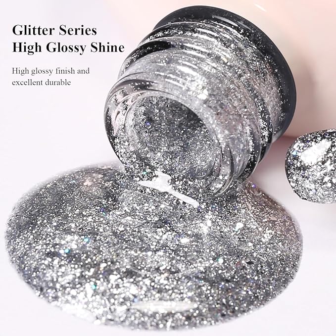 Imtiti 10ml Silver Glitter Gel Nail Polish Long Lasting Soak Off UV Led Christmas Silver Gel Polish Salon DIY at Home Gift for Women 1Pcs